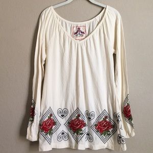 Johnny Was Long Sleeve Embroidered Tunic Top